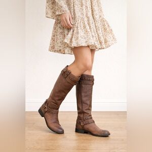 BORN | "Gwynne" Women's Brown Leather Knee High Western Riding Boots | Size 7